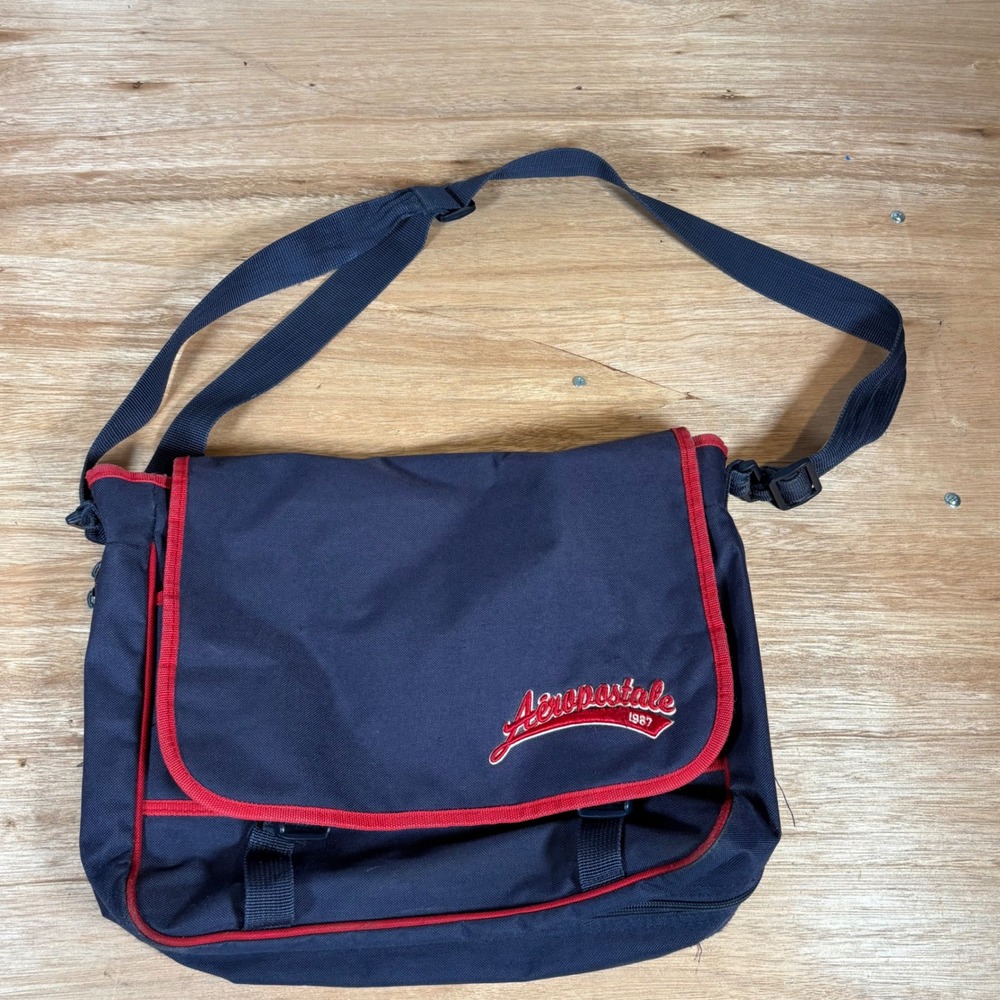 Aeropostale Navy Blue Messenger Bag Red Trim Laptop School Crossbody Bag